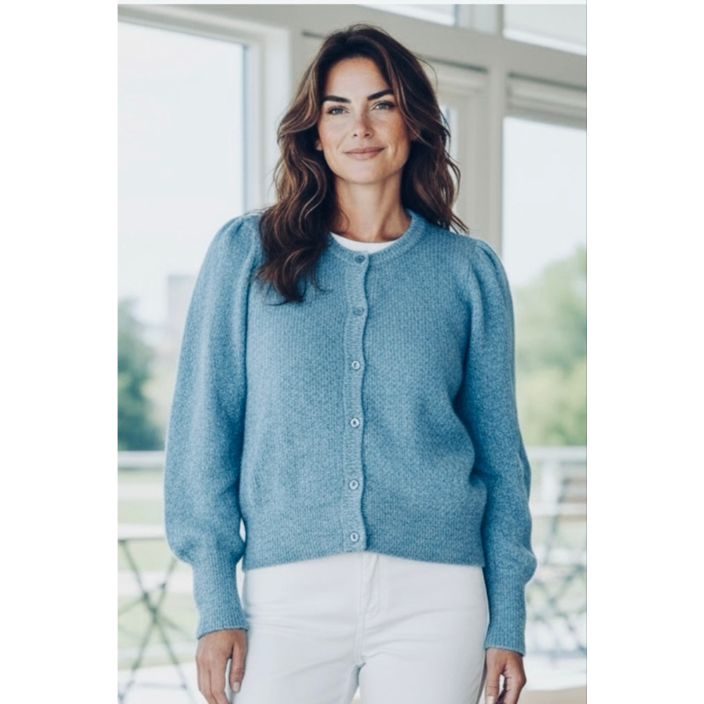 Summum Woman Blue Fuzzy Classic Knit Cardigan L